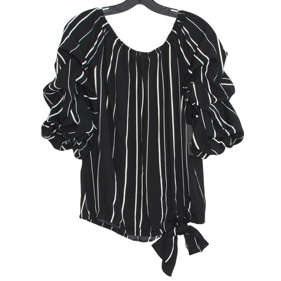 NWT Vince Camuto Top 3/4 Sleeve Off Shoulder Tie Front Stripe Black White Large - Picture 1 of 7